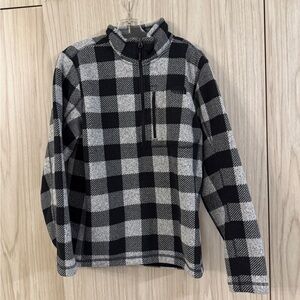 North Face Black and Gray Checkered Buffalo Plaid Men's Sweater Fleece 1/4 Zip